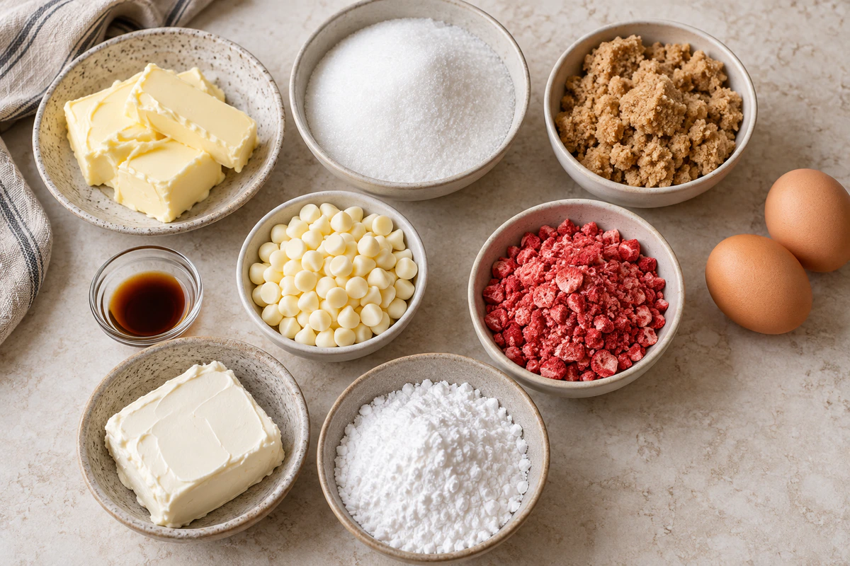 Exact measured ingredients for Stuffed Strawberry Shortcake Indulgence Cookies
