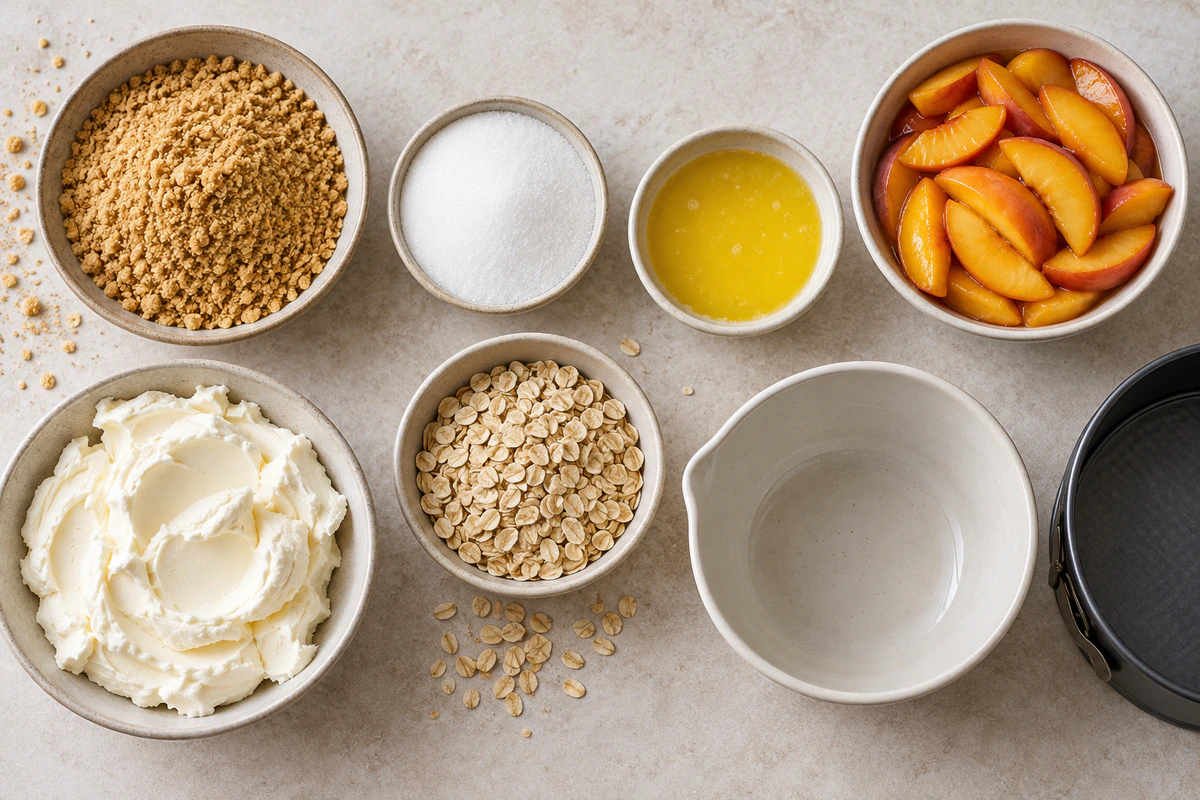 Exact measured ingredients for Peach Cobbler Stuffed Cheesecake