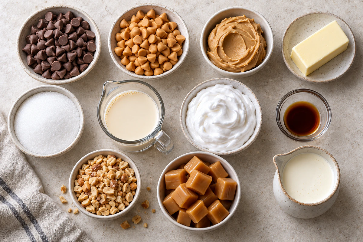 Exact measured ingredients for Snickers Fudge