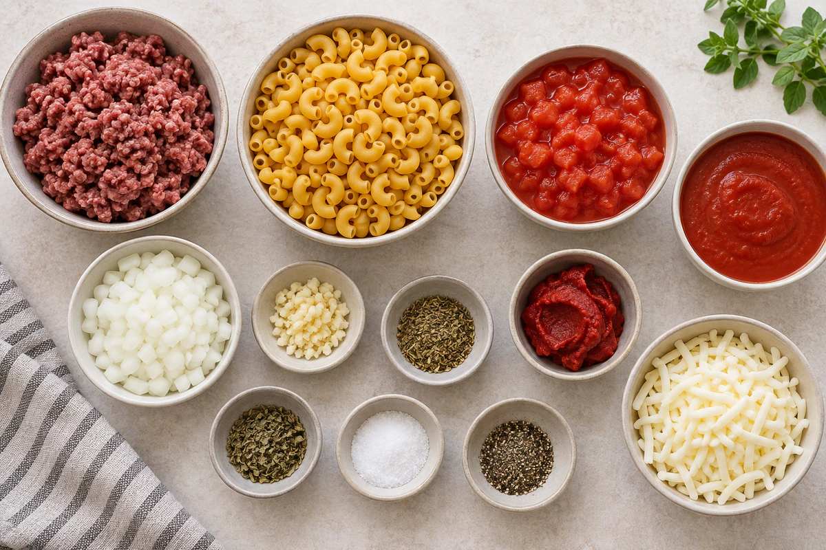 Exact measured ingredients for Homemade Beefaroni