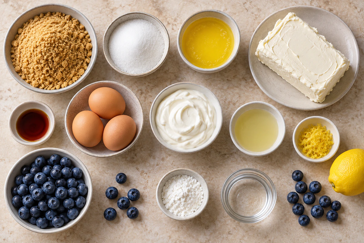 Exact measured ingredients for Lemon Blueberry Cheesecake Slice