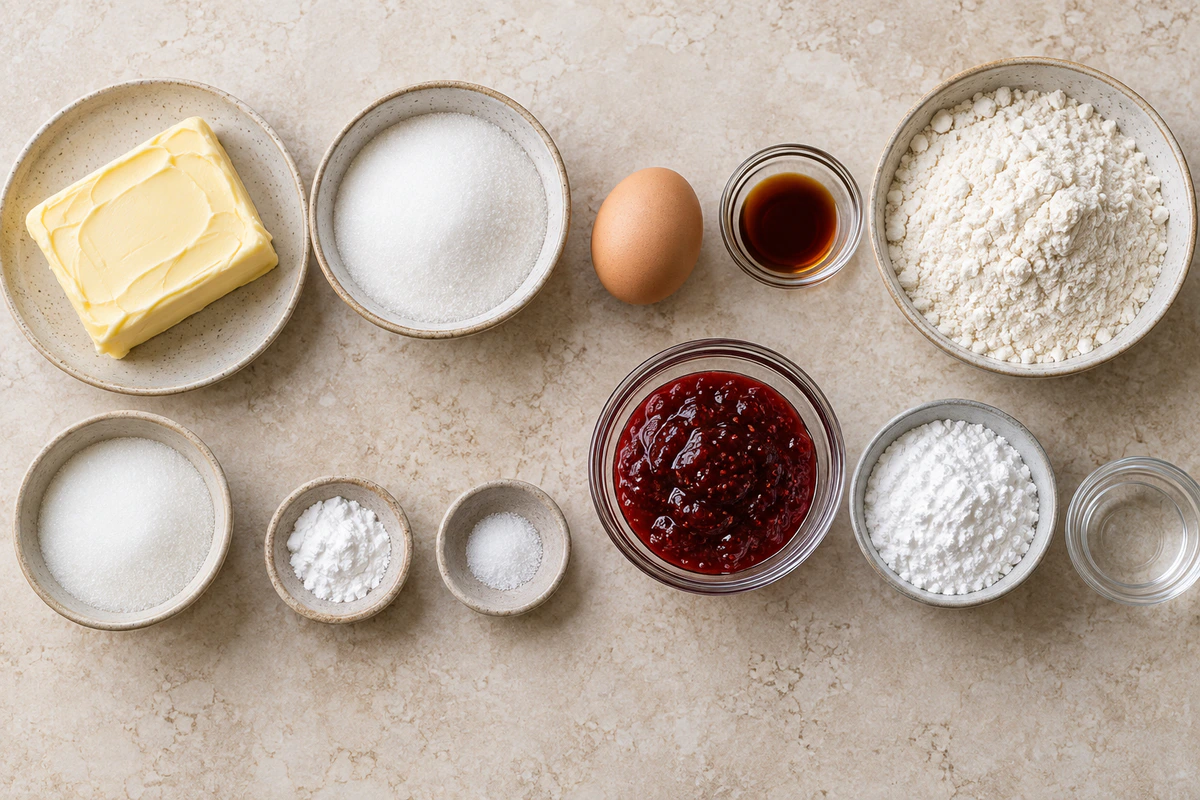 Exact measured ingredients for Raspberry Thumbprint Cookies