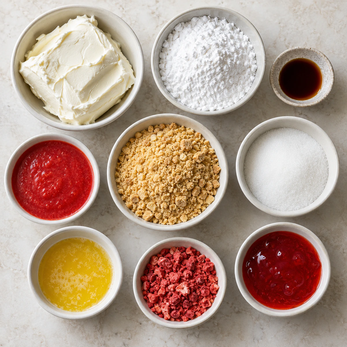 Exact measured ingredients for Strawberry Cheesecake Crunch Bites