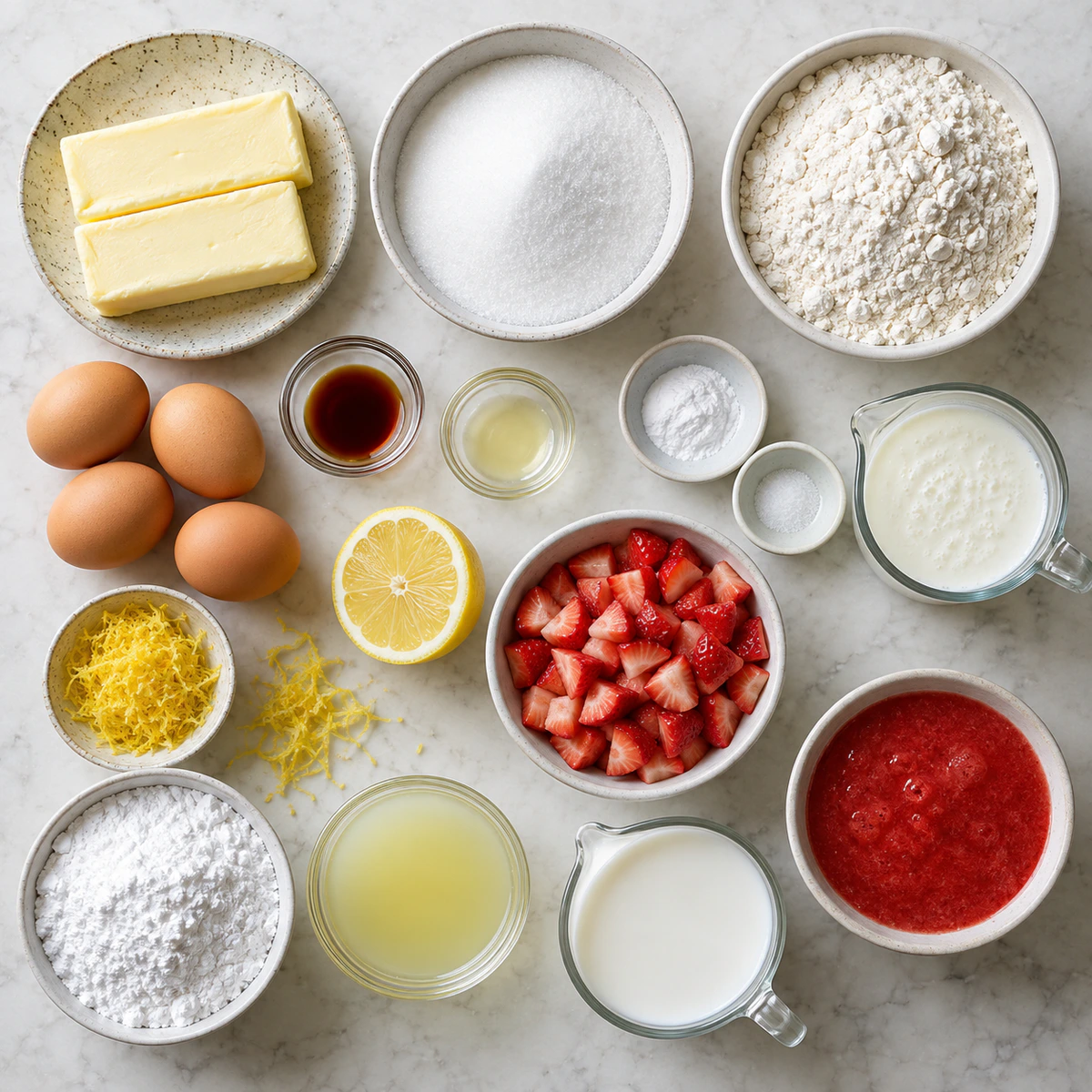 Exact measured ingredients for Strawberry Lemonade Pound Cake Loaf