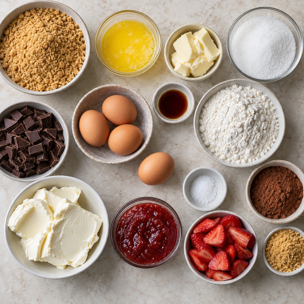 Exact measured ingredients for Strawberry Cheesecake Brownies With Graham Cracker Bottom
