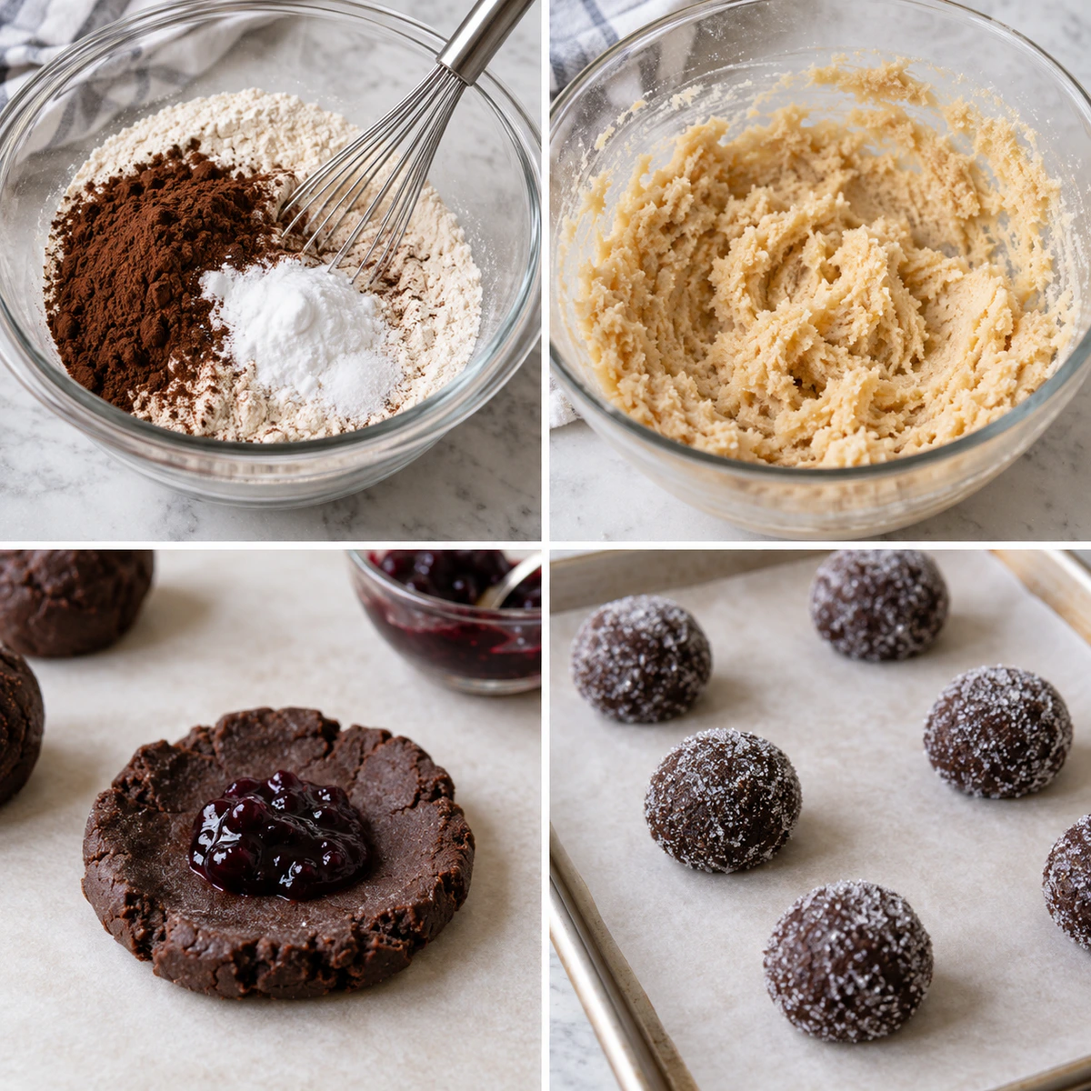 Four chronological preparation stages for Blueberry Heaven Cookies