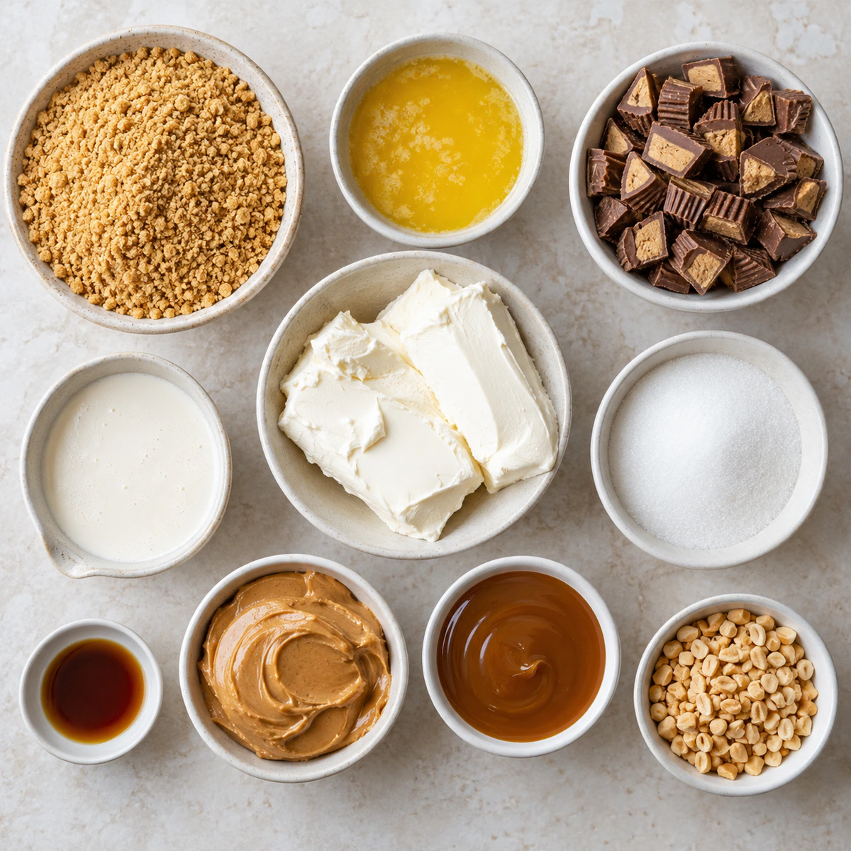 Exact measured ingredients for Peanut Butter Cup Cheesecake