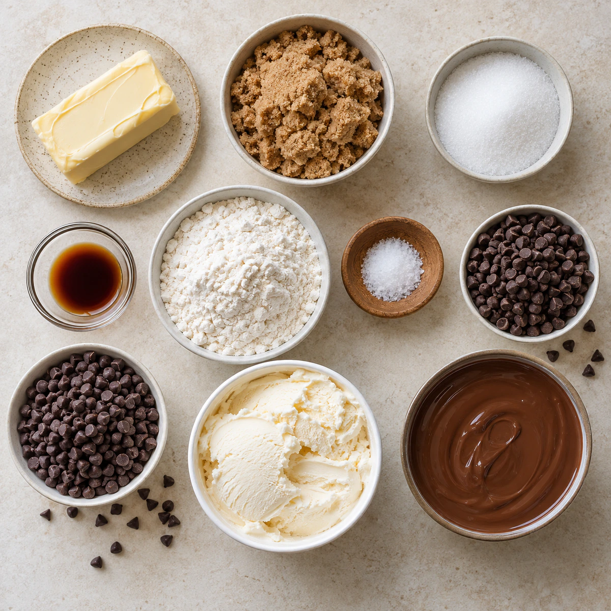 Exact measured ingredients for Chocolate Chip Cookie Dough Ice Cream Bars