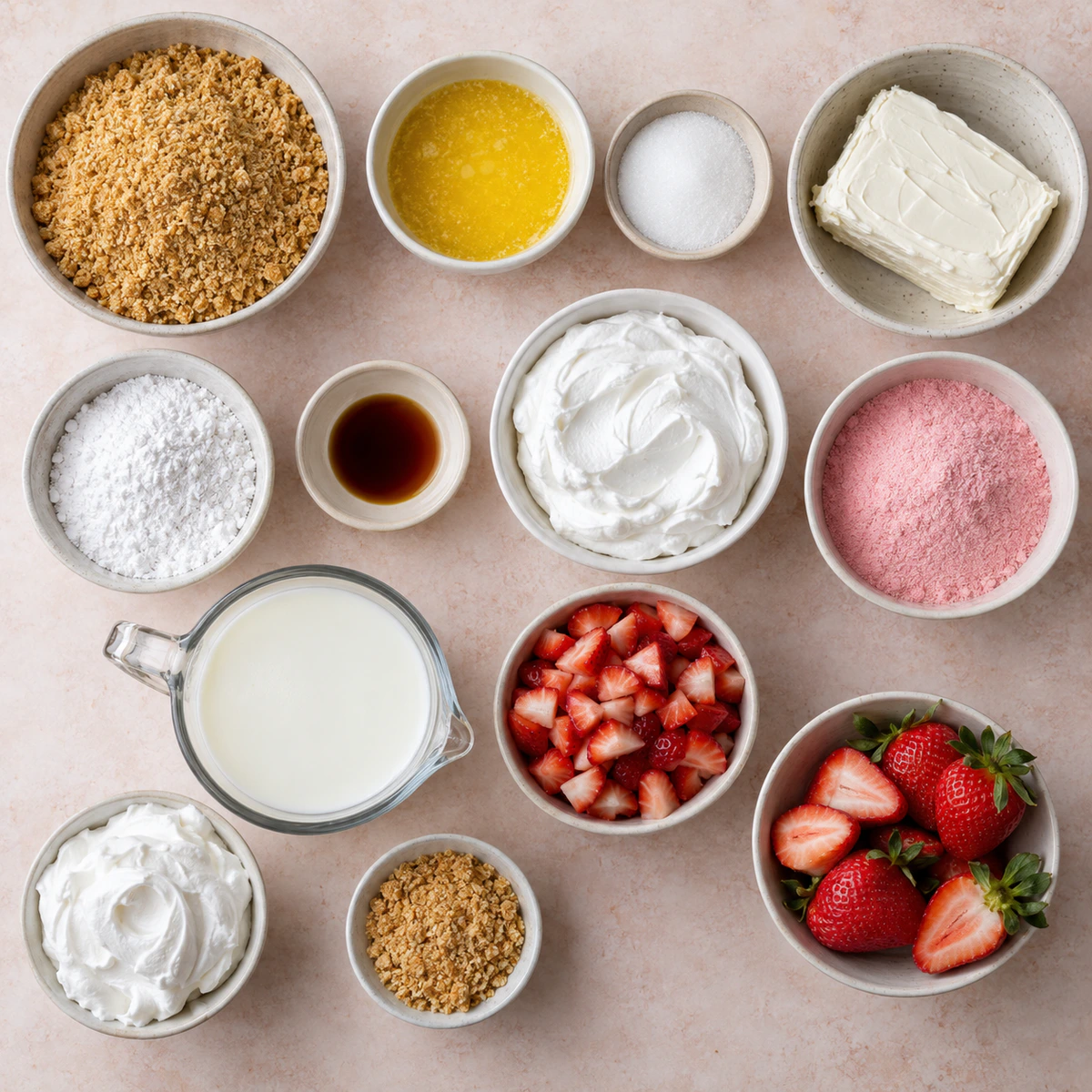 Exact measured ingredients for Strawberry Pink Pudding Cheesecake Cups