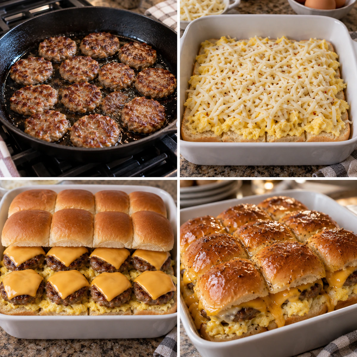 Four chronological preparation stages for Breakfast Sliders