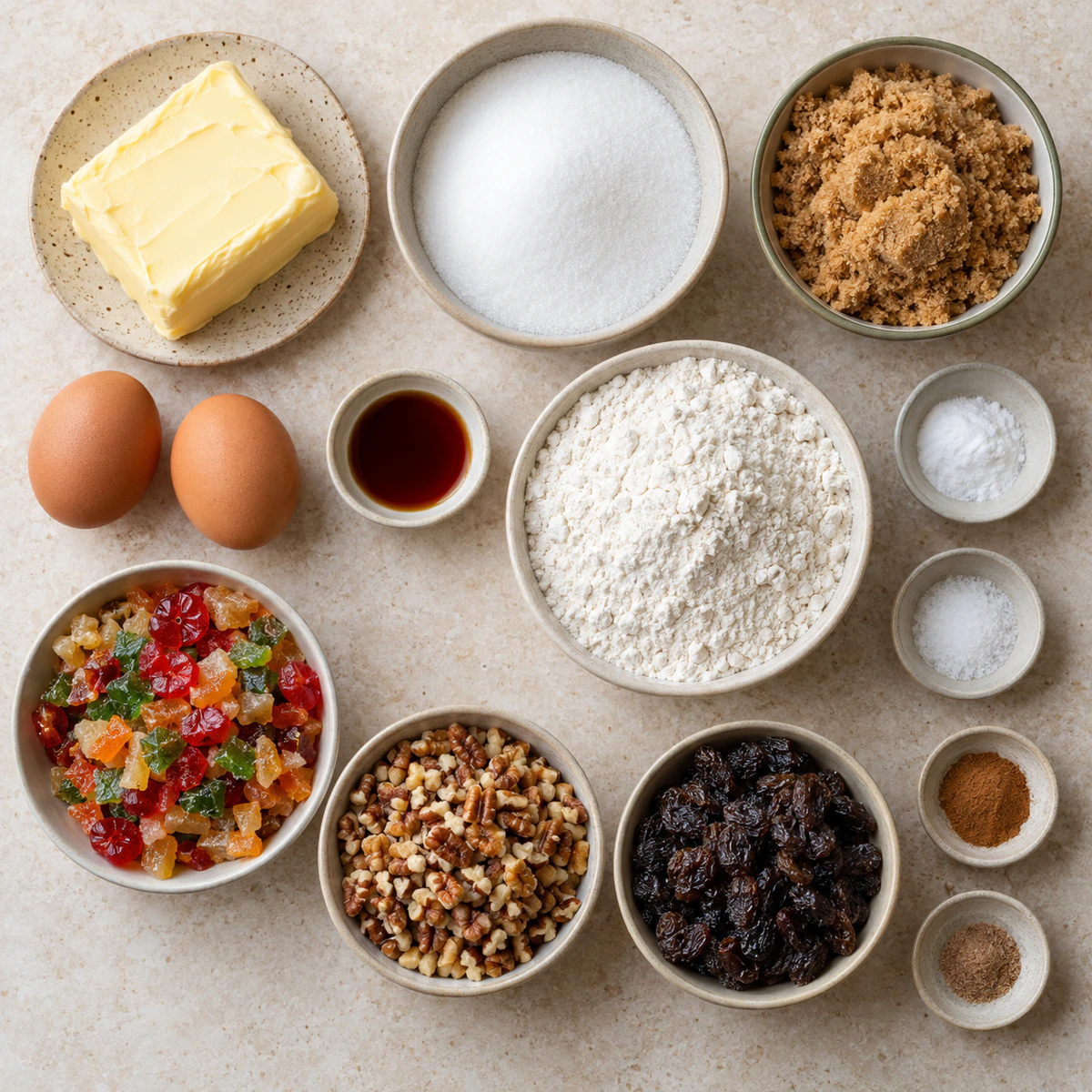 Exact measured ingredients for Chewy Fruitcake Cookies