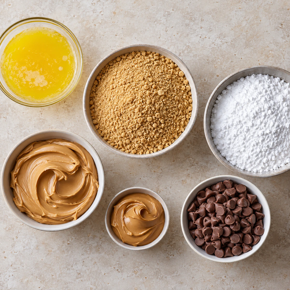 Exact measured ingredients for Easy No-bake Peanut Butter Bars