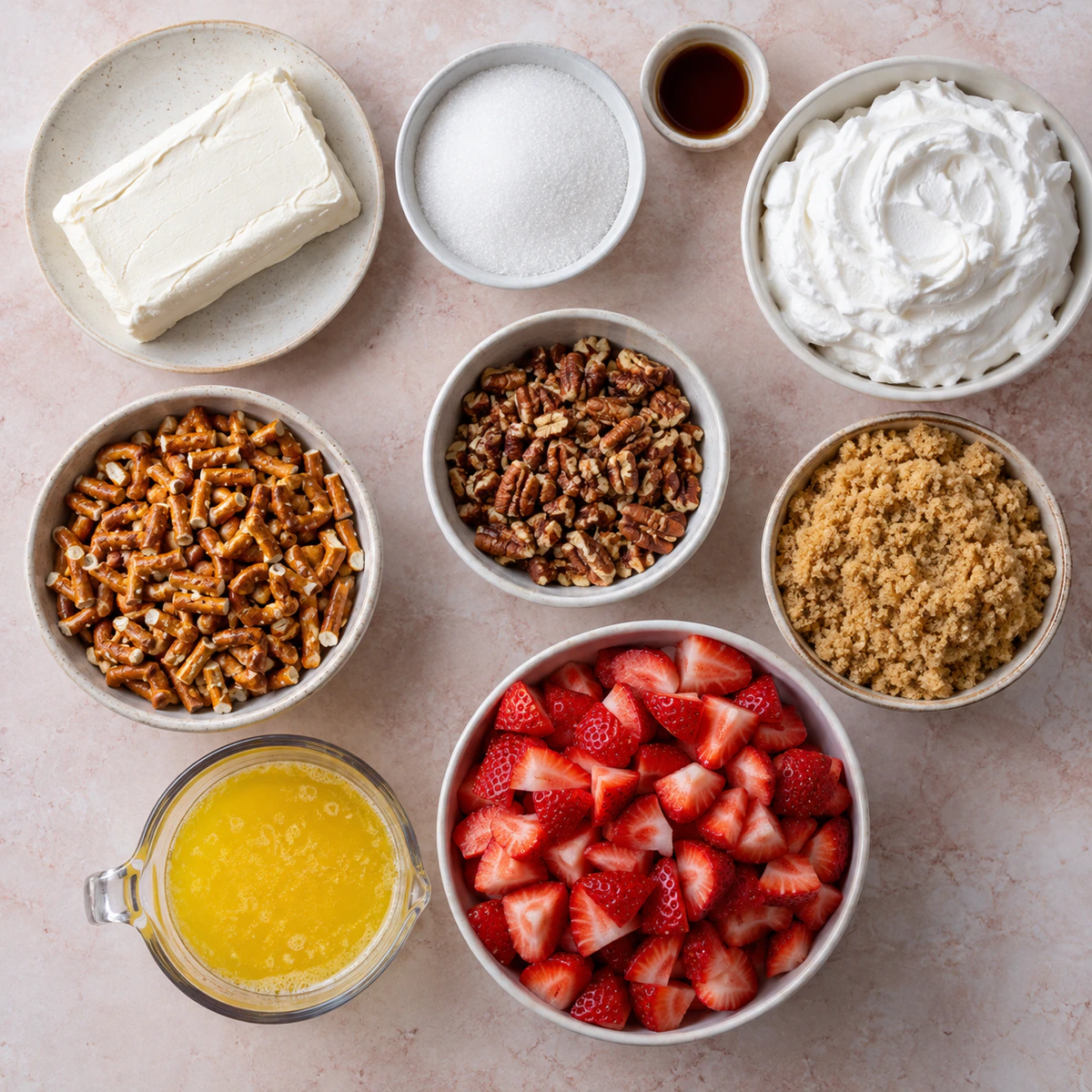 Exact measured ingredients for Strawberry Toffee Dessert Salad