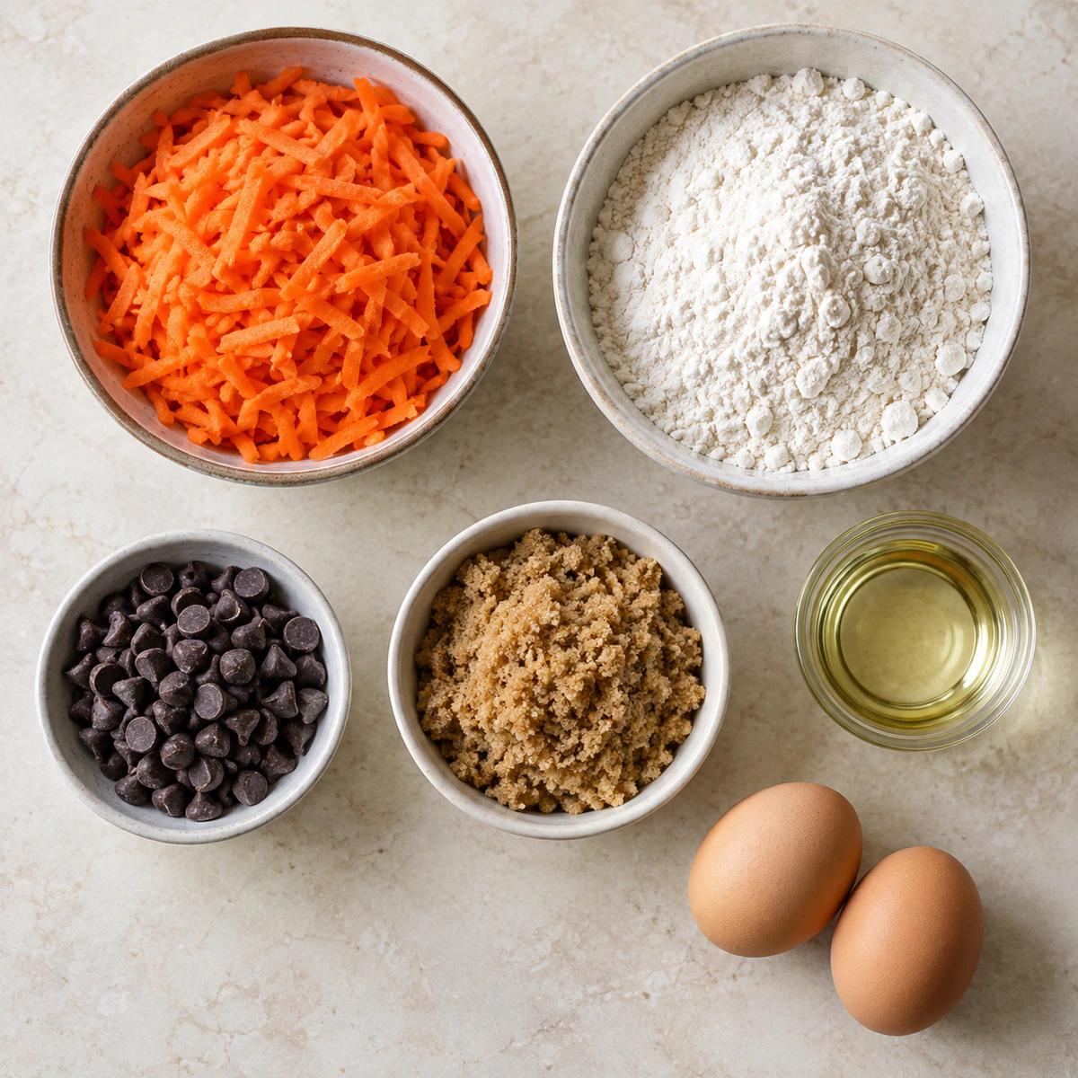 Exact measured ingredients for Chocolate Chip Carrot Cake Bars