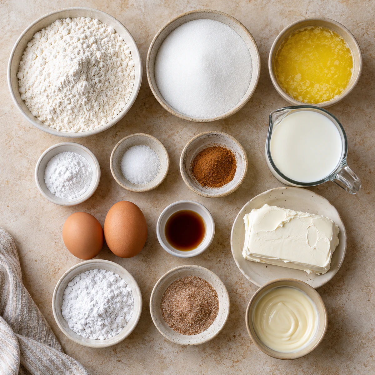 Exact measured ingredients for Gooey Cinnamon Cream Cheese Muffins
