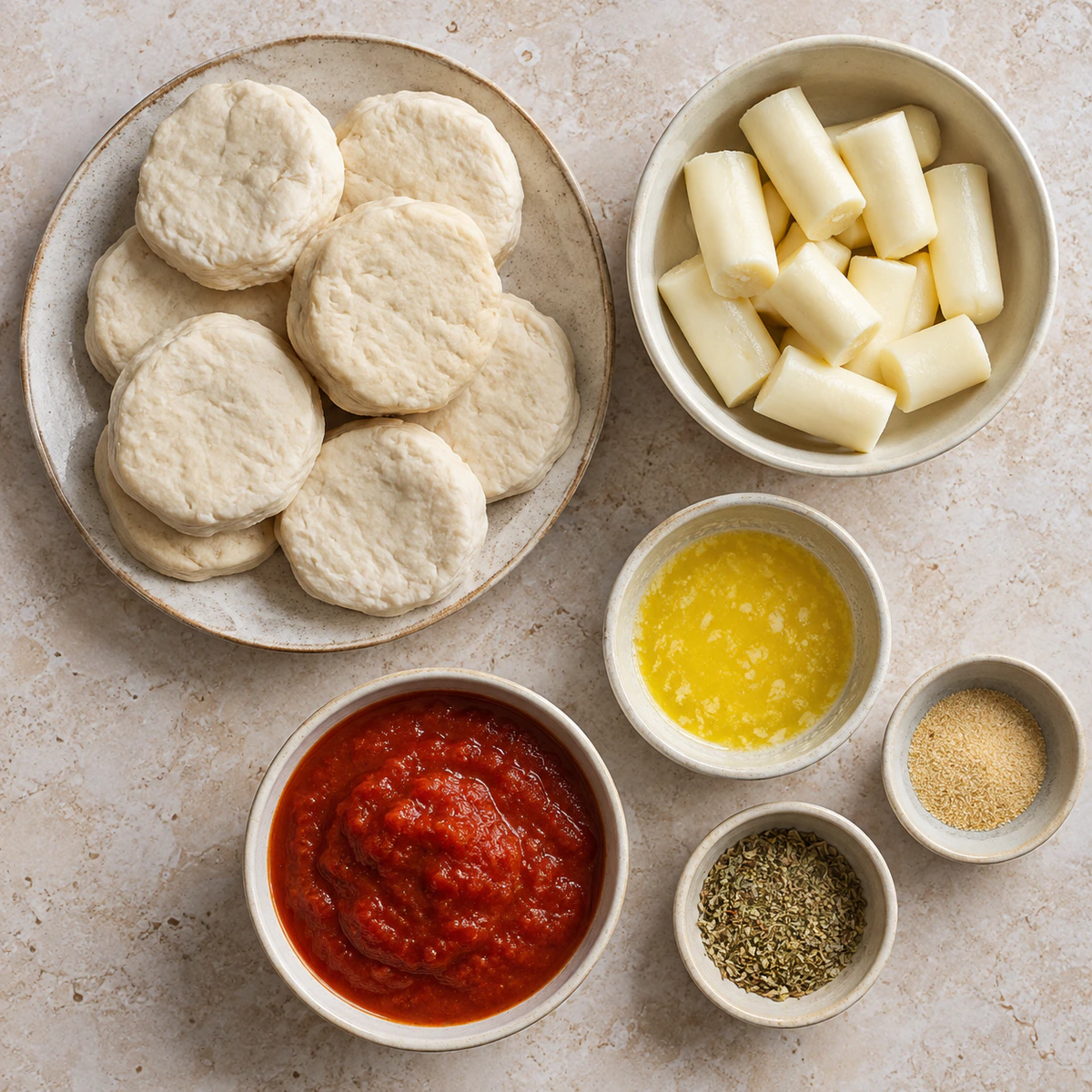 Exact measured ingredients for Pillsbury Biscuit Garlic Butter Cheese Bombs