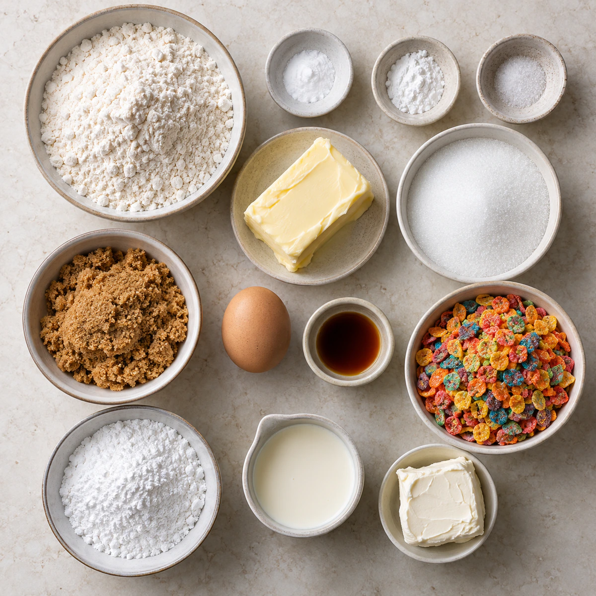 Exact measured ingredients for Fruity Pebbles Cookie Sandwiches