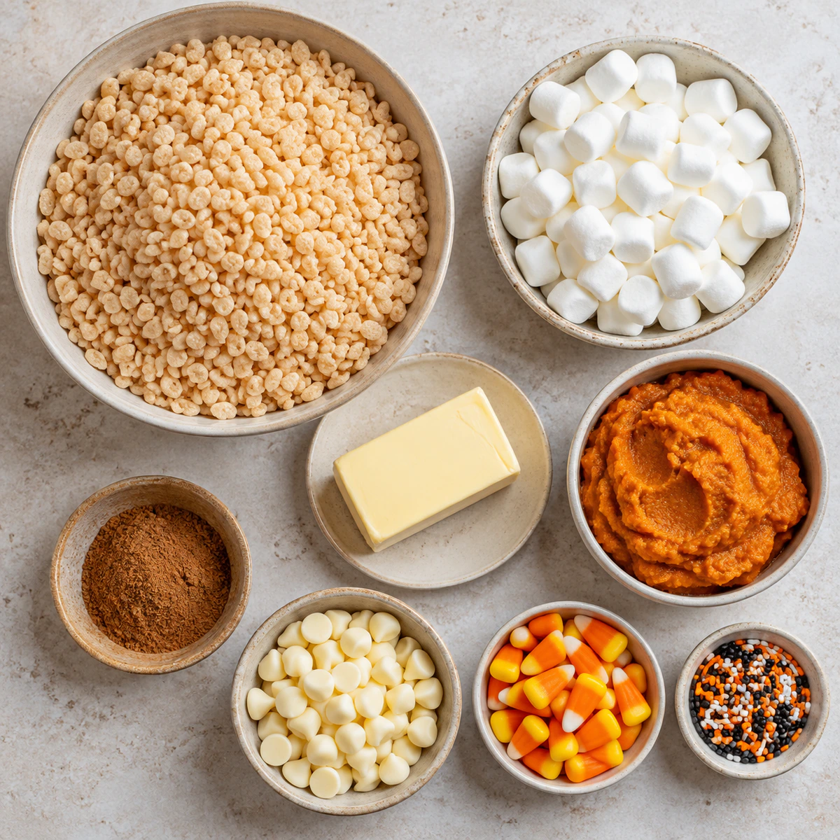 Exact measured ingredients for Pumpkin Rice Krispie Treats