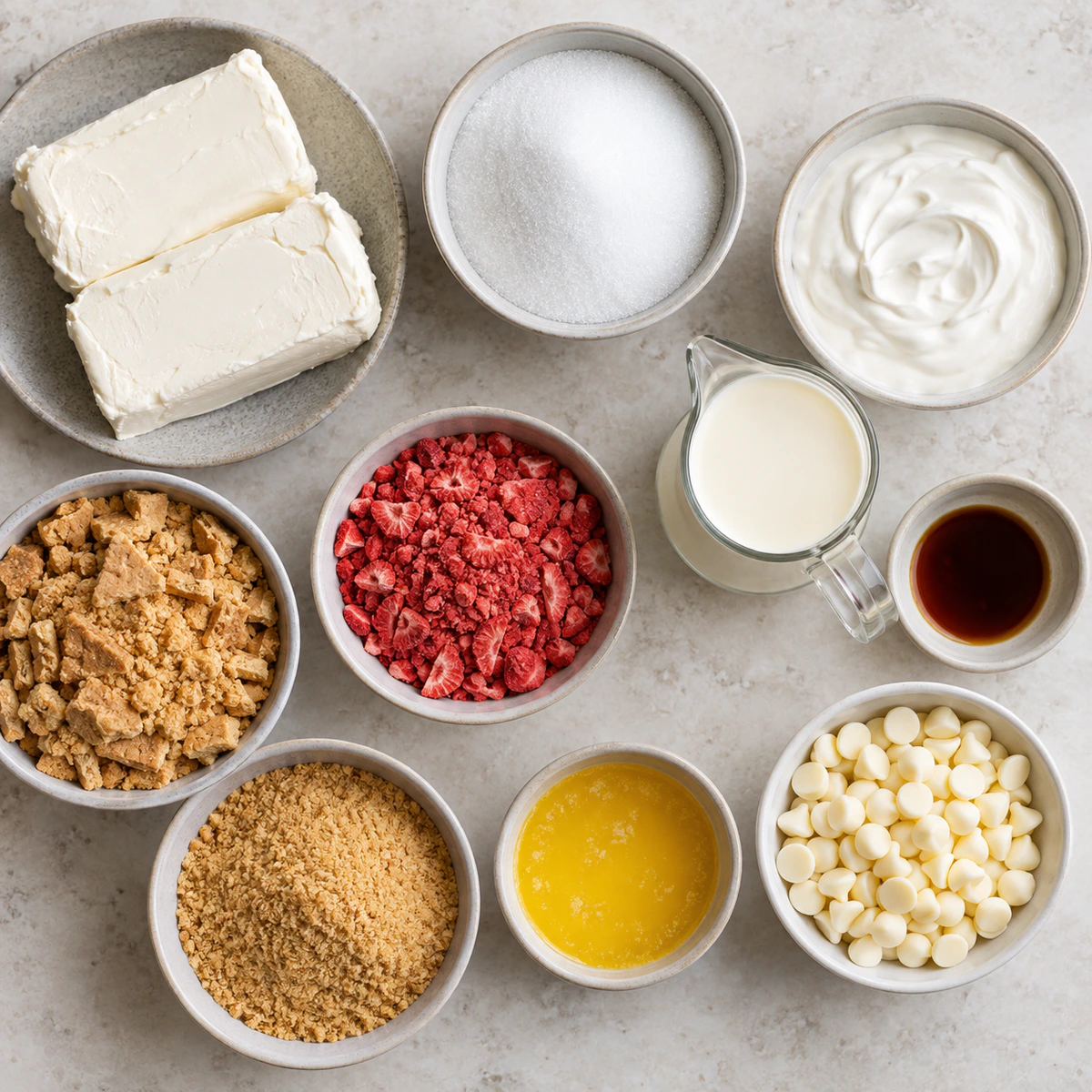 Exact measured ingredients for Strawberry Crunch Cheesecake Pops