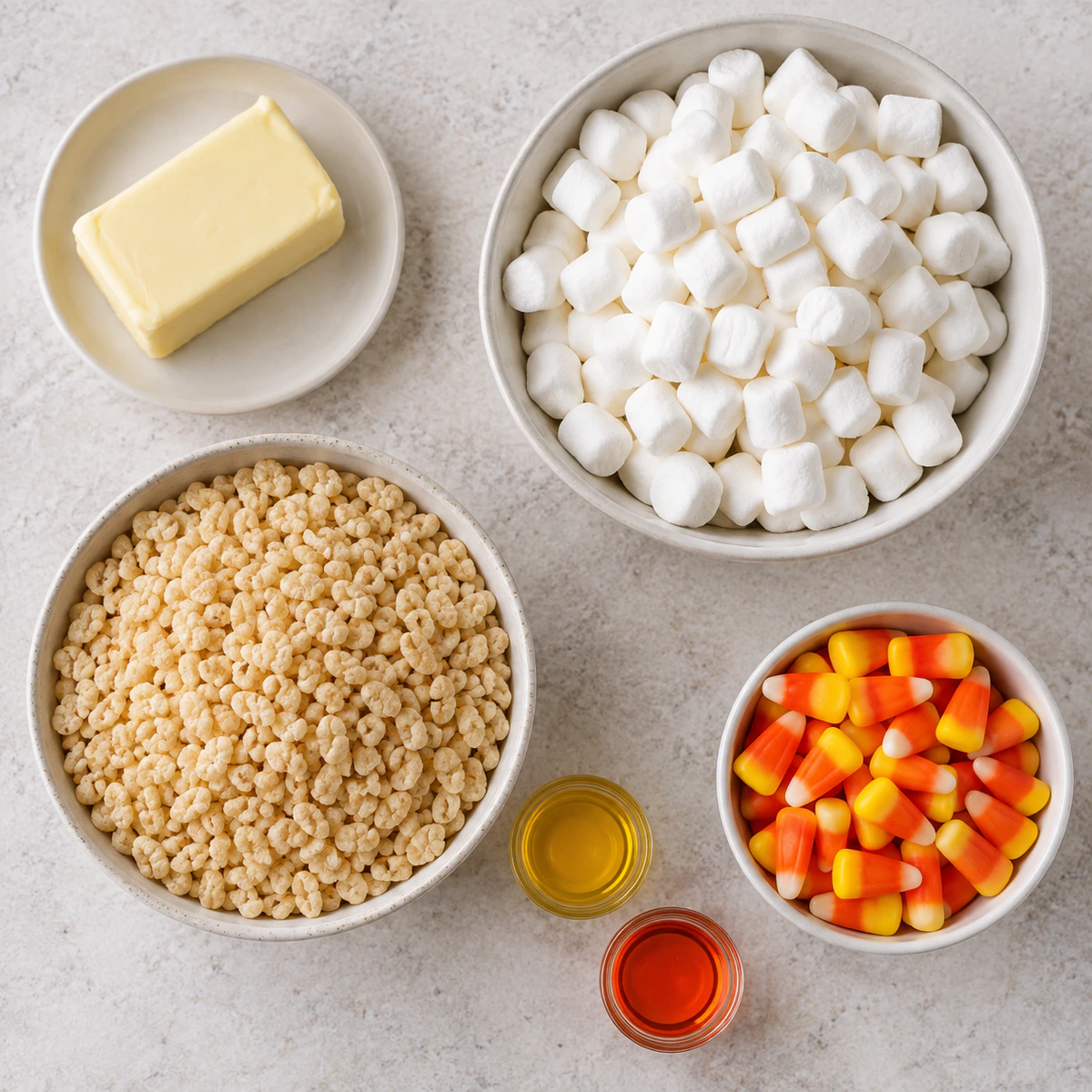 Exact measured ingredients for Candy Corn Rice Krispies Treats