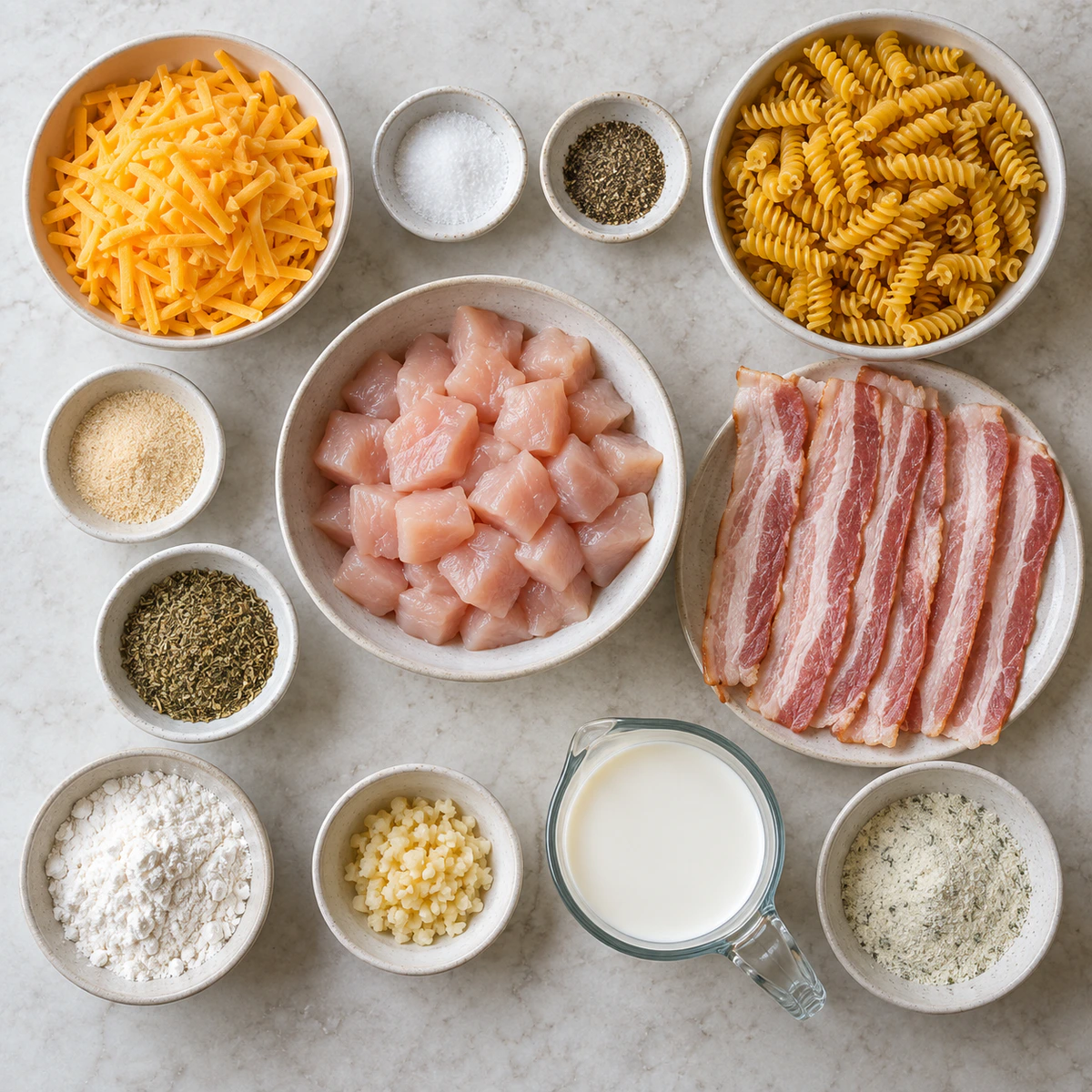 Exact measured ingredients for Chicken Bacon Ranch Pasta