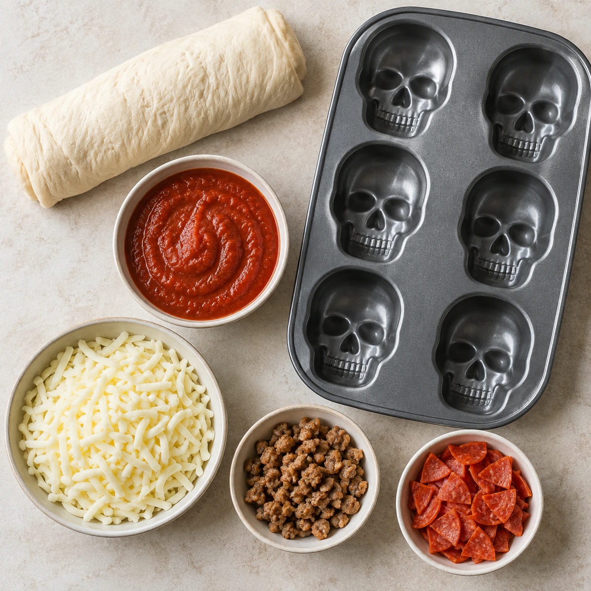 Exact measured ingredients for Halloween Pizza Skulls