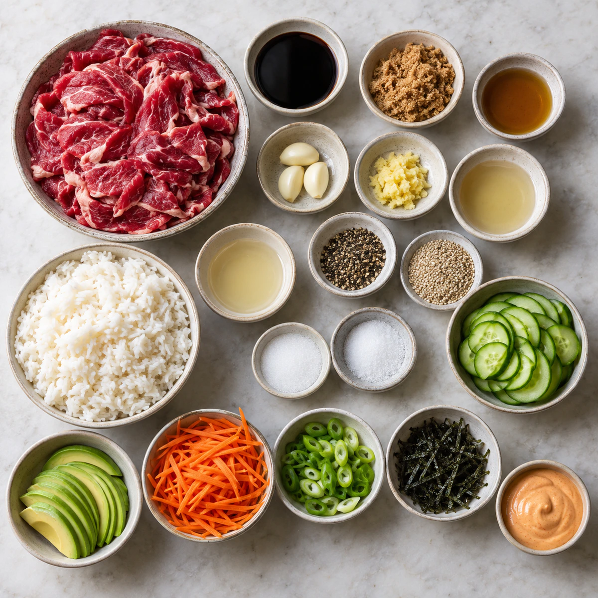 Exact measured ingredients for Korean BBQ Beef Rice Stack