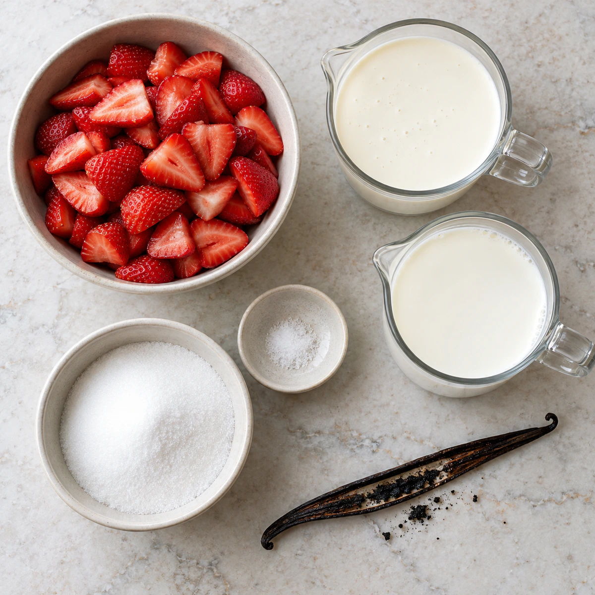 Exact measured ingredients for Strawberry Vanilla Bean Ice Cream