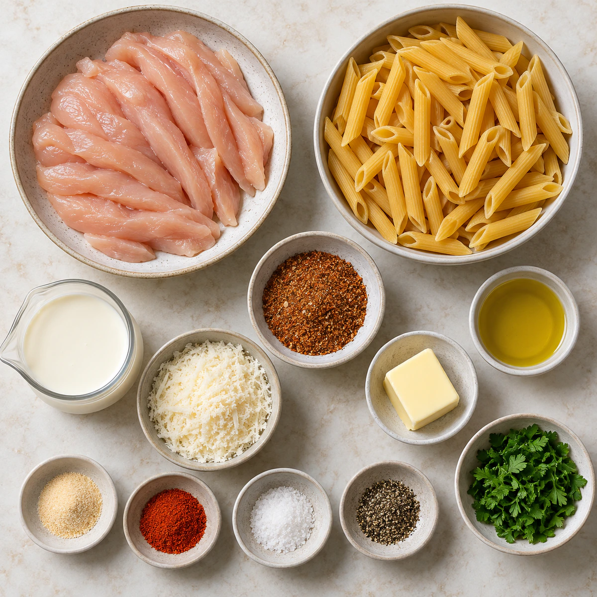 Exact measured ingredients for Creamy Cajun Chicken Pasta