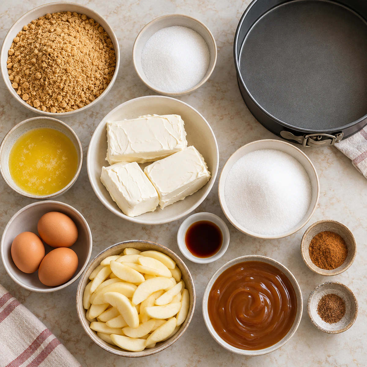Exact measured ingredients for Easy Caramel Apple Cheesecake