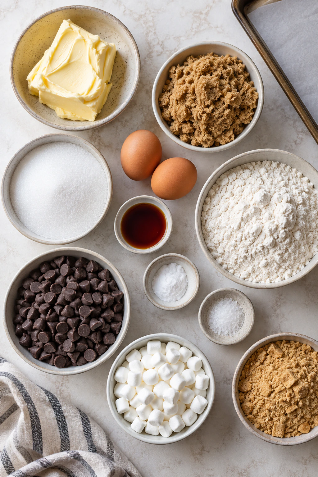 Exact measured ingredients for Chunky S'more Cookies