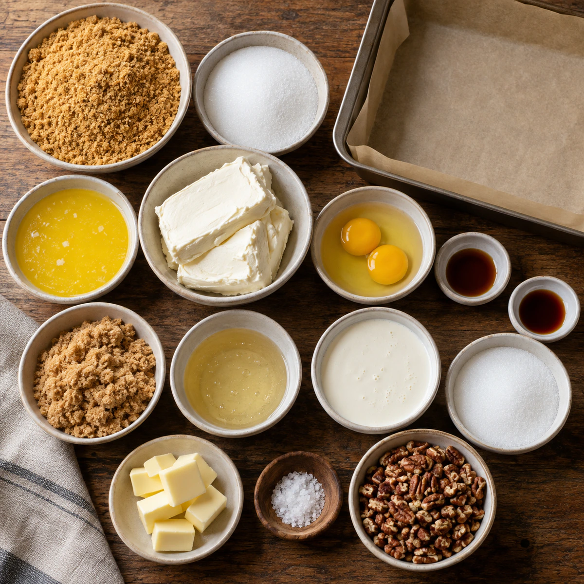 Exact measured ingredients for Pecan Pie Cheesecake Bars