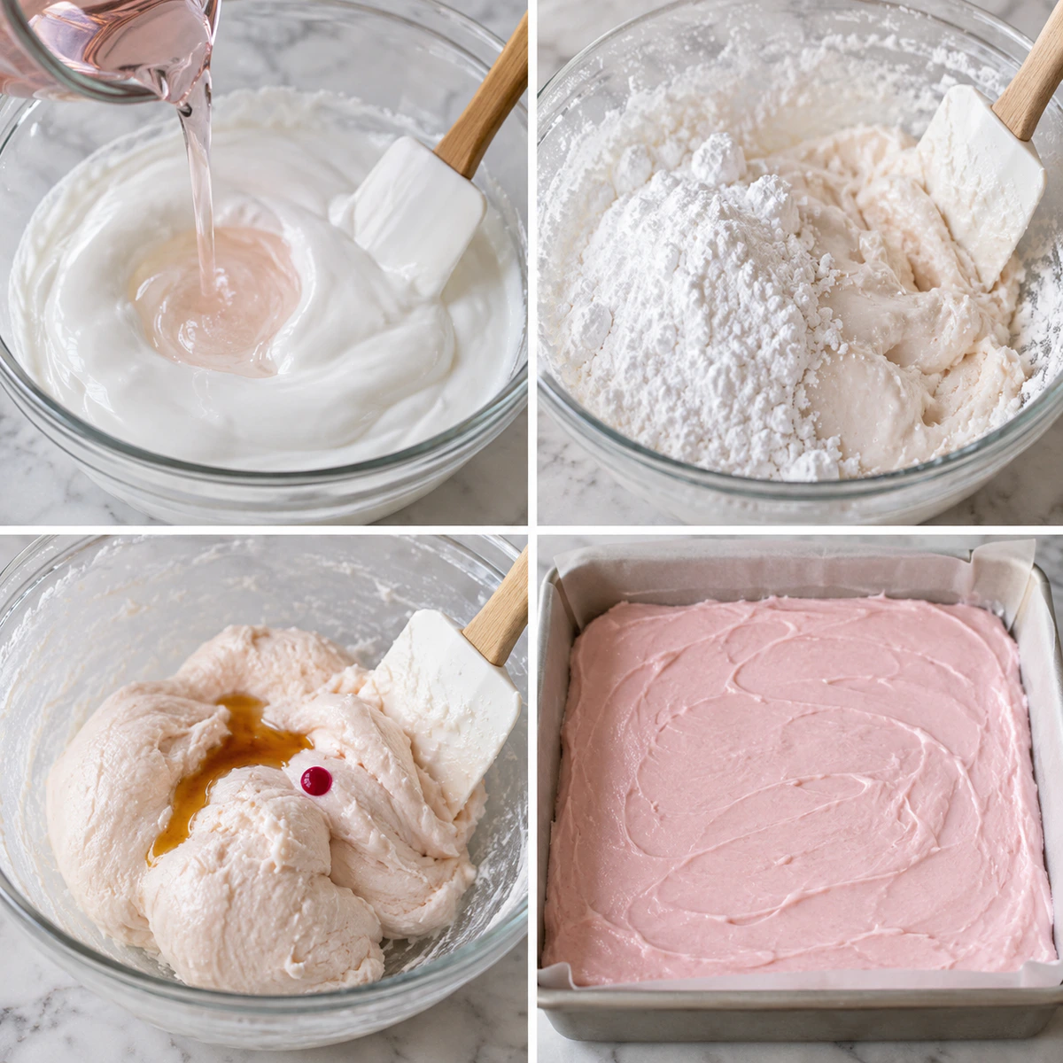 Four chronological preparation stages for Bubblegum Cloud Slices