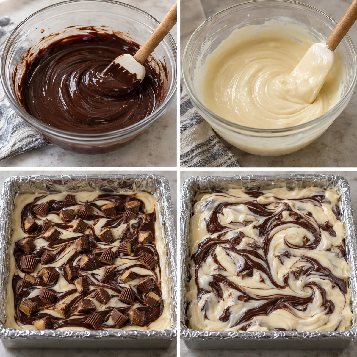 Four chronological preparation stages for Moose Tracks Fudge