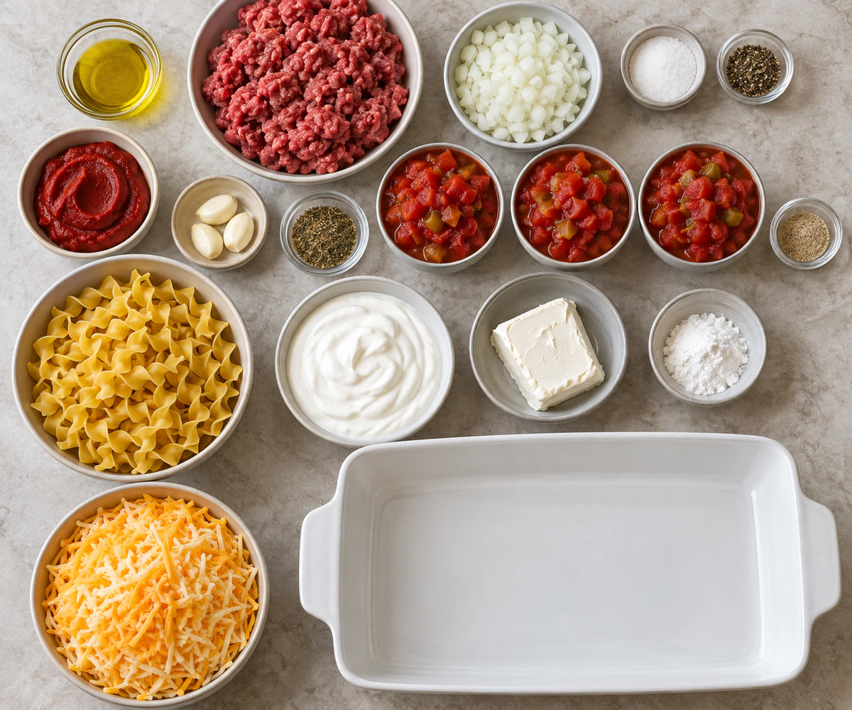 Exact measured ingredients for Beef Lombardi Casserole