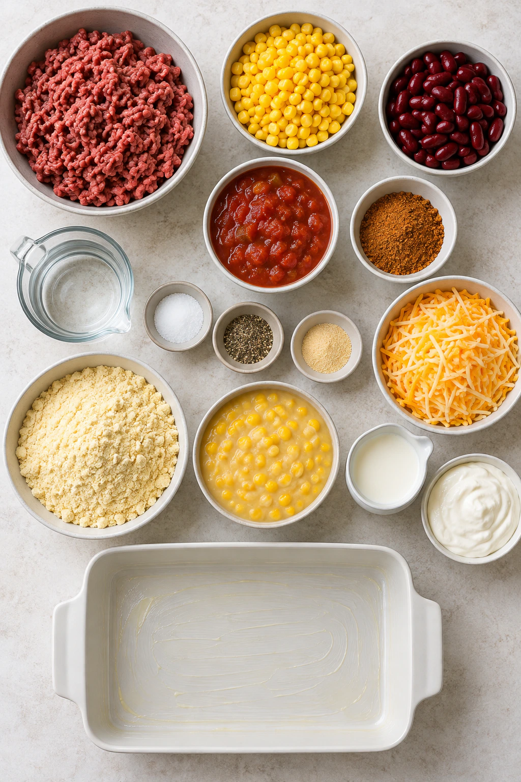 Exact measured ingredients for Cowboy Cornbread Casserole