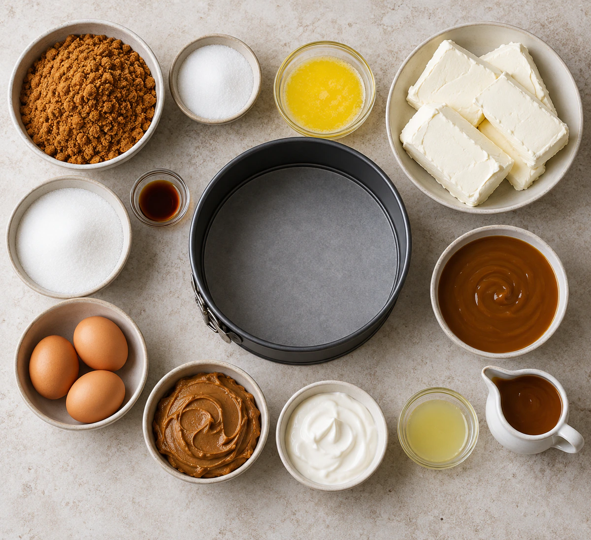 Exact measured ingredients for Cookie Butter Caramel Cheesecake Slice
