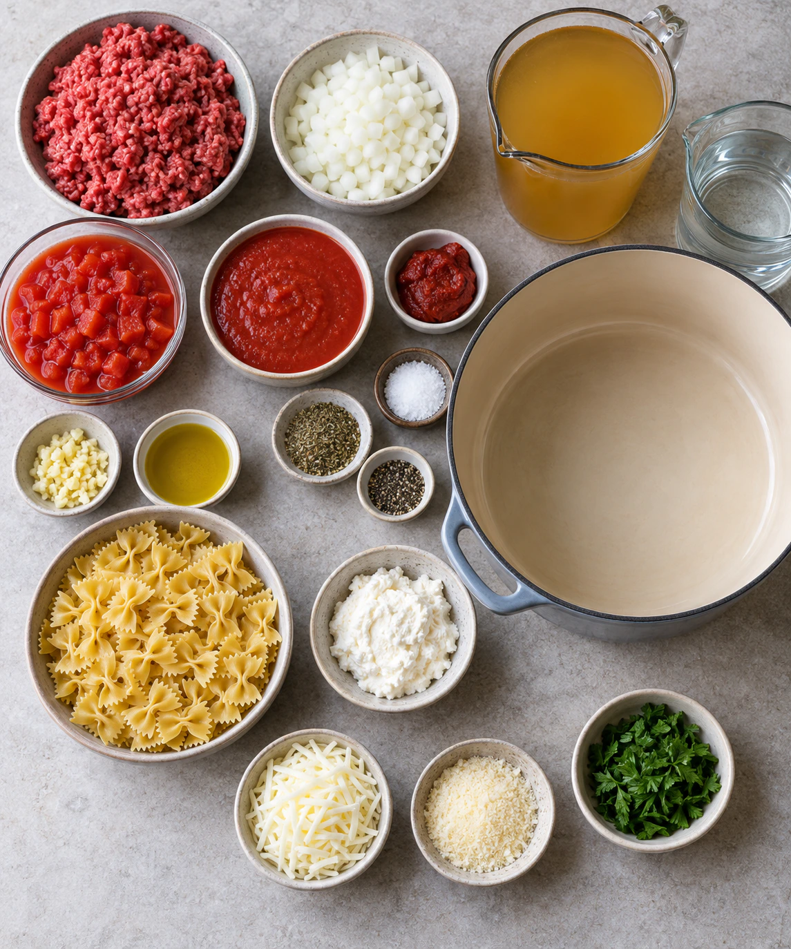 Exact measured ingredients for Lasagna Soup