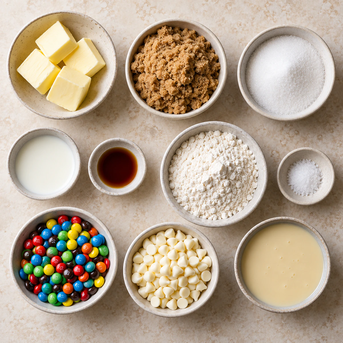 Exact measured ingredients for M&M Cookie Dough Fudge