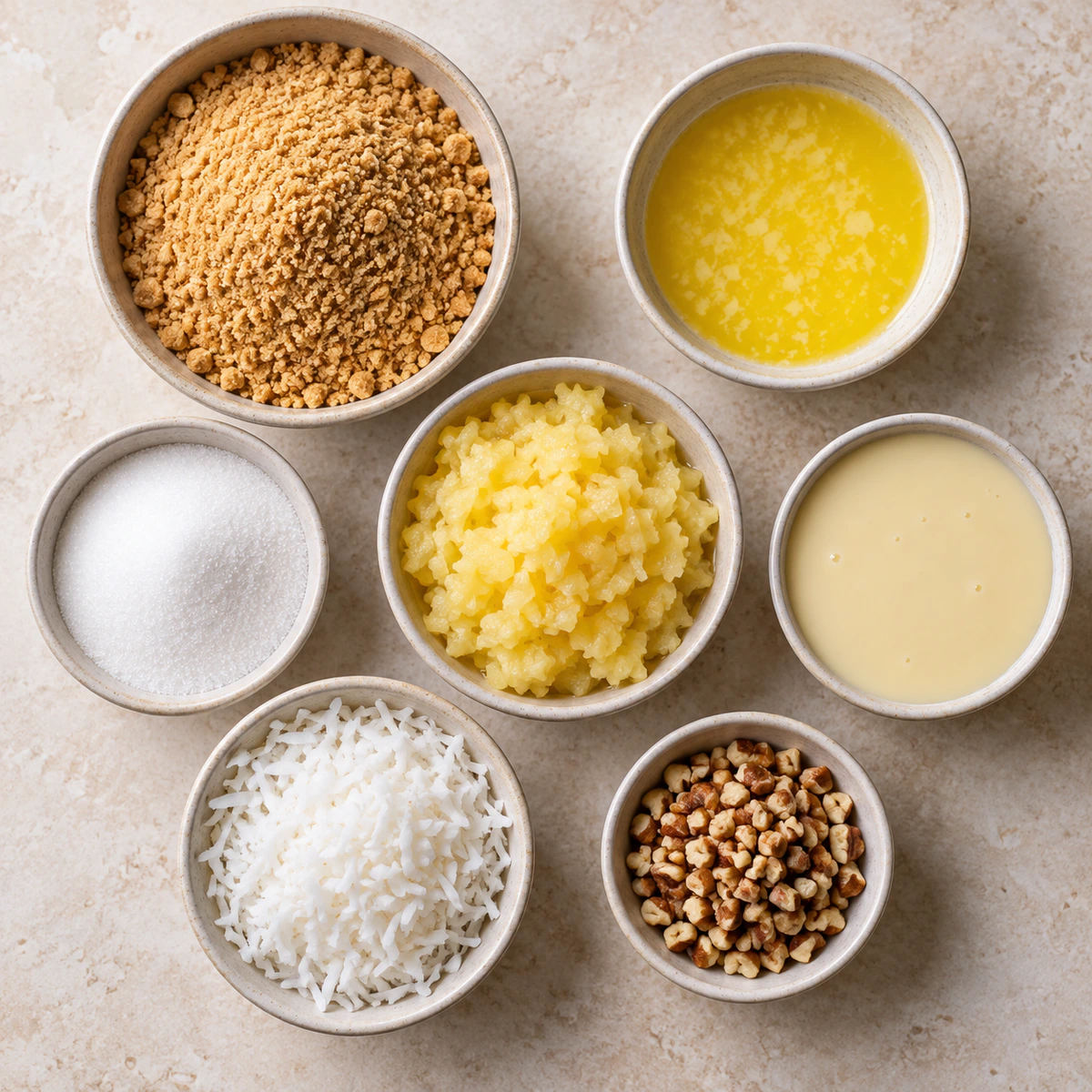 Exact measured ingredients for Pineapple Coconut Delight Bars