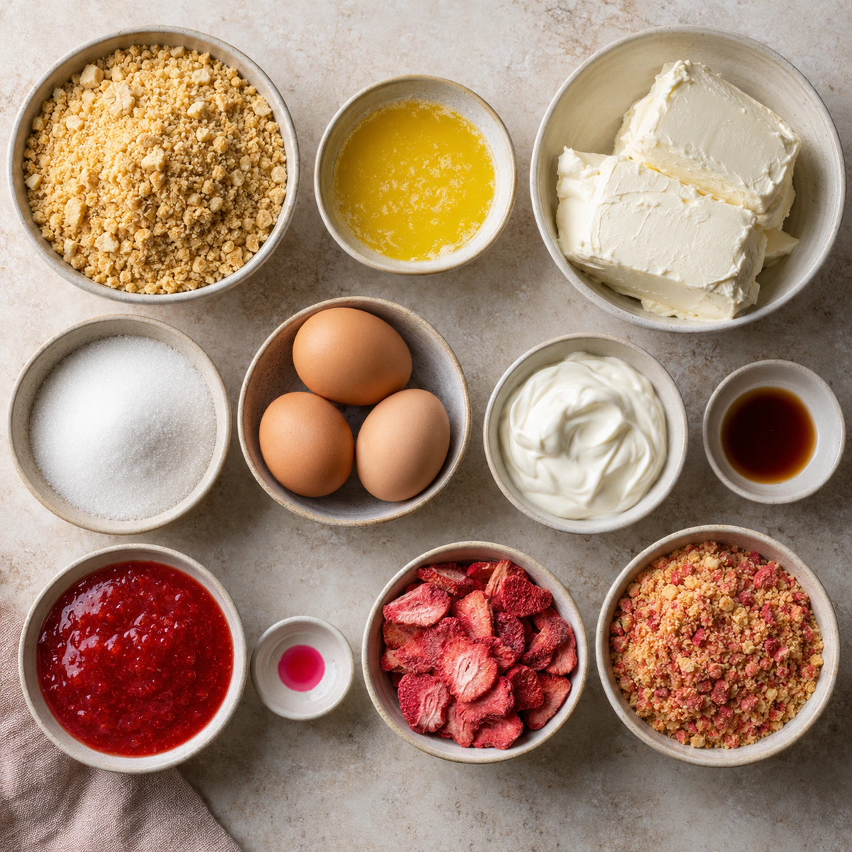 Exact measured ingredients for Very Strawberry Crunch Cheesecake Slice