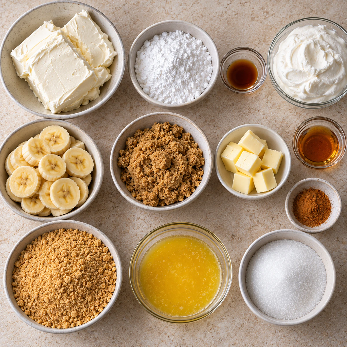 Exact measured ingredients for Banana Foster Cheesecake Cups