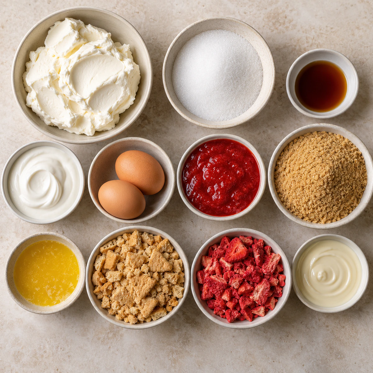 Exact measured ingredients for Strawberry Crunch Cheesecake Bites