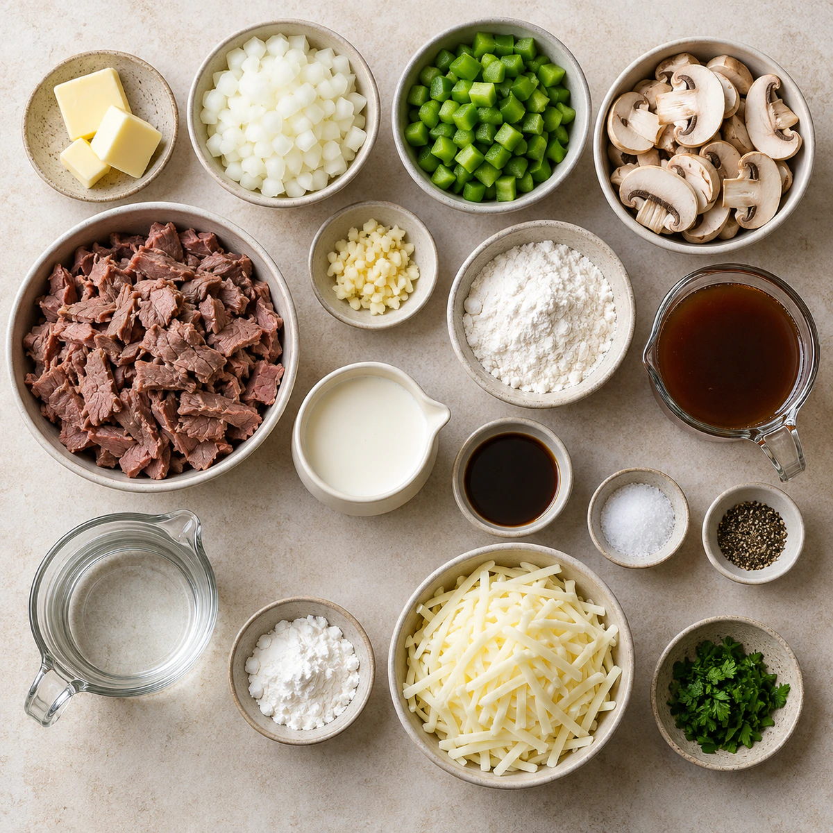 Exact measured ingredients for Philly Cheese Steak Soup