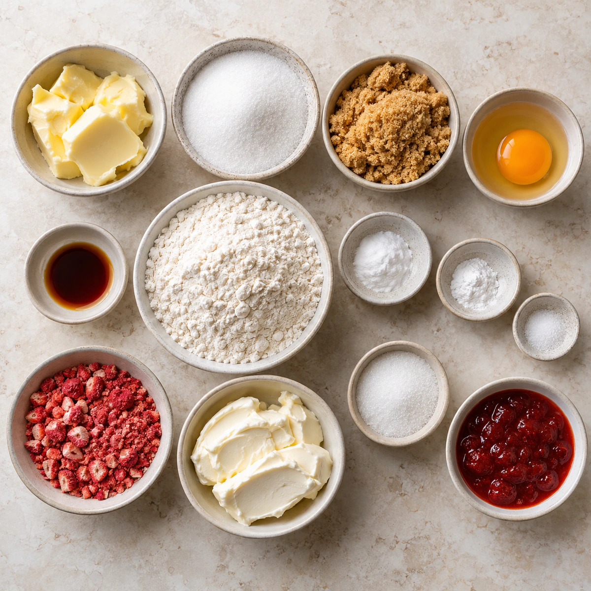 Exact measured ingredients for Strawberry Cheesecake Stuffed Cookies
