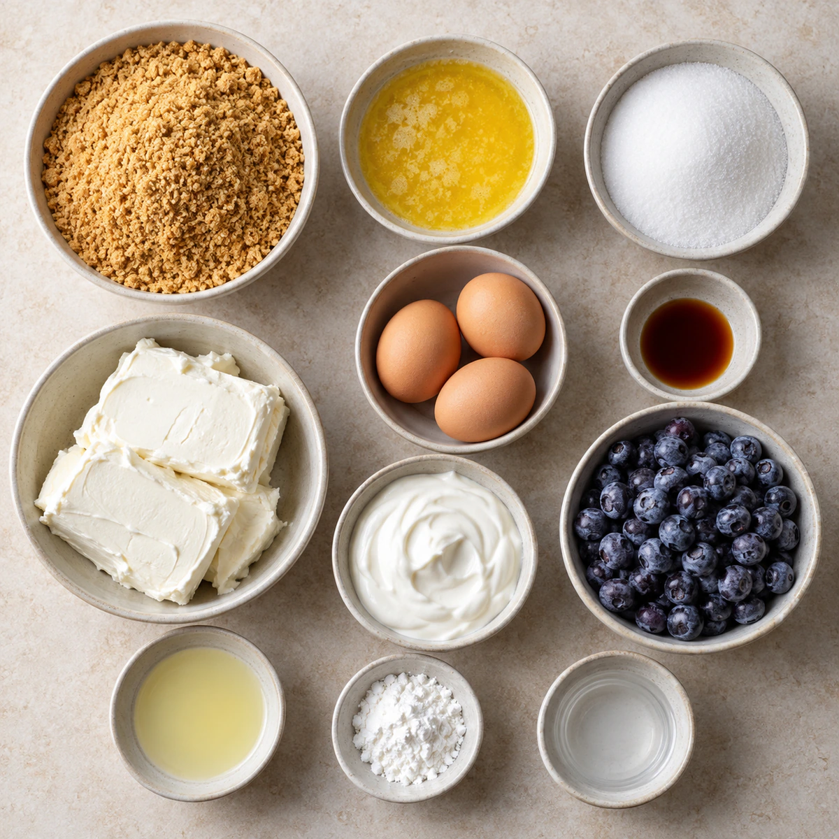Exact measured ingredients for Blueberry Swirl Cheesecake
