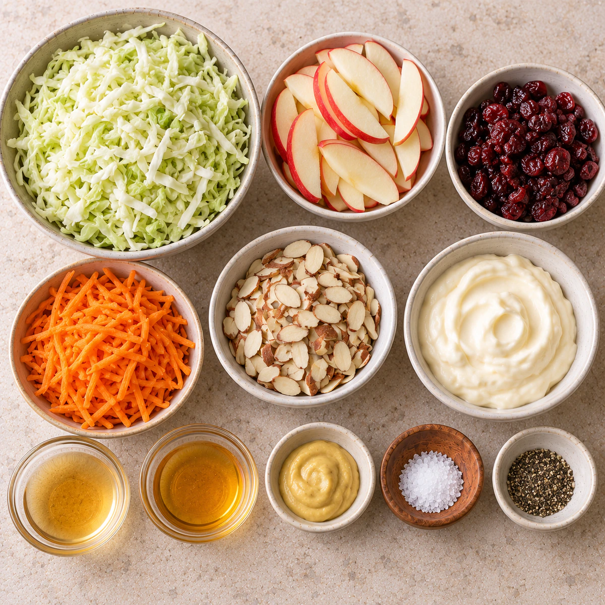 Exact measured ingredients for Apple Cranberry Coleslaw