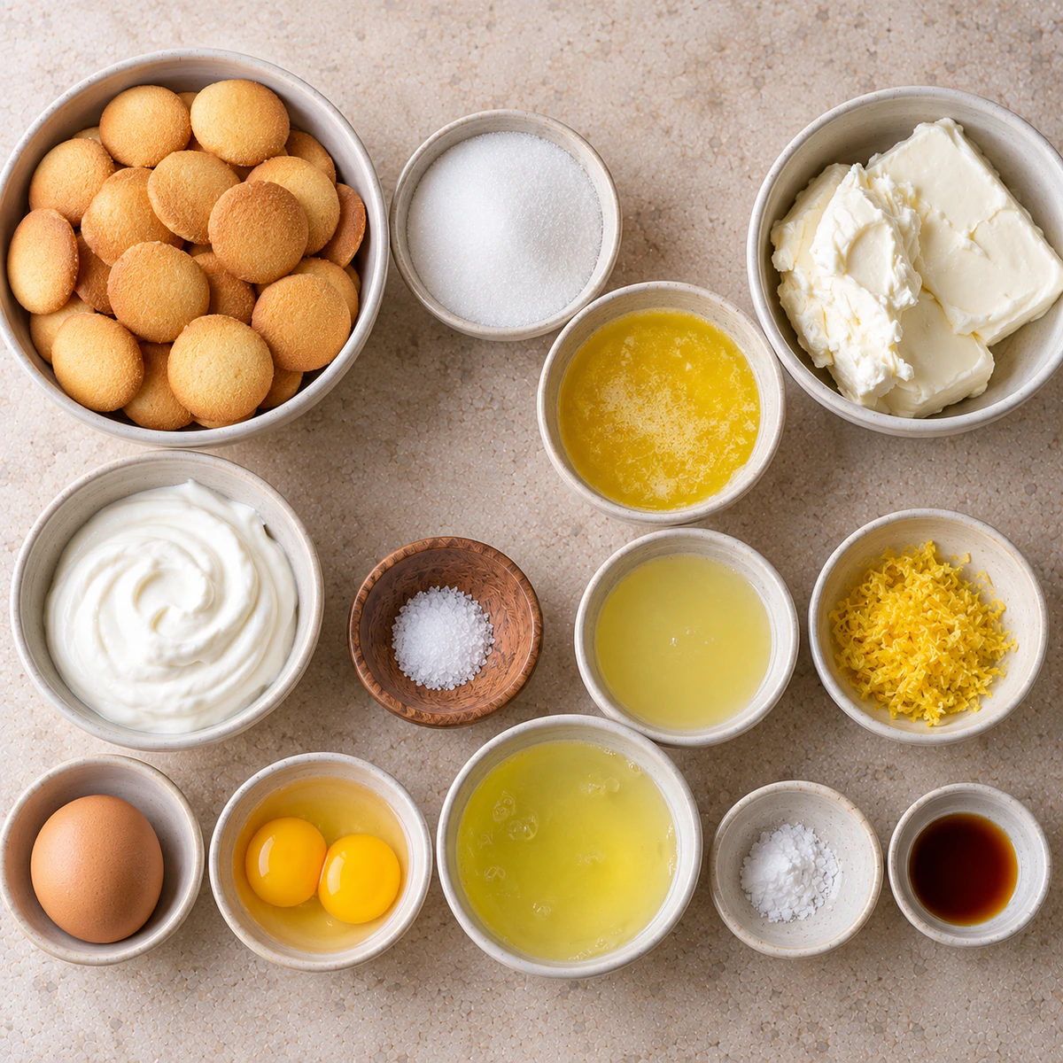 Exact measured ingredients for Mini Lemon Meringue Cheesecakes