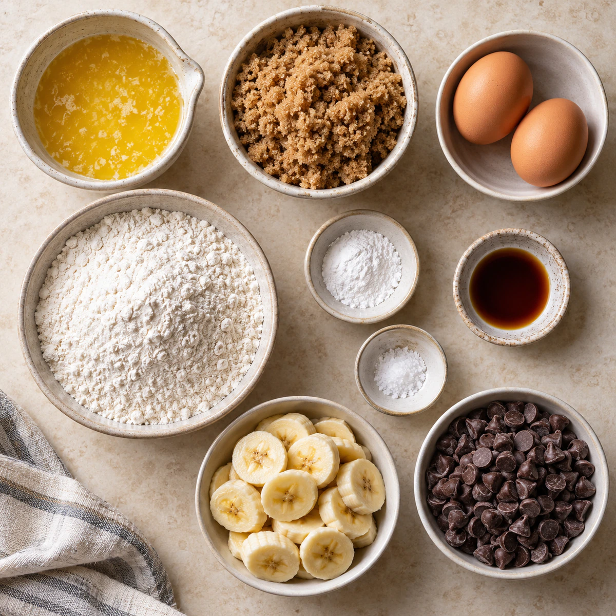 Exact measured ingredients for Decadent Banana Chocolate Chip Bars