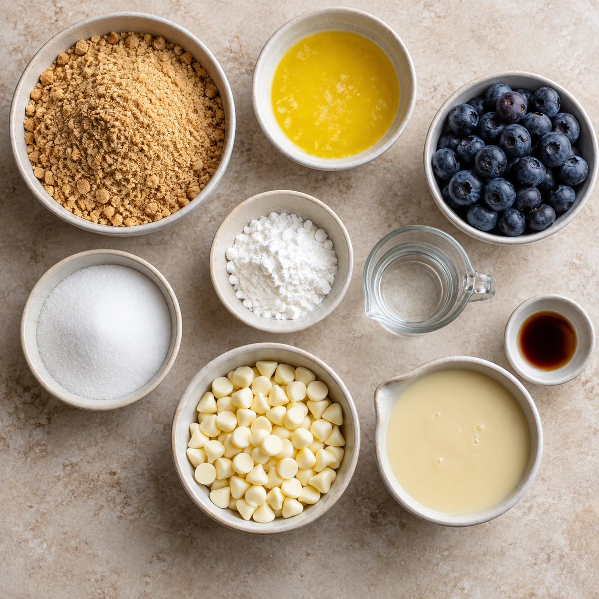 Exact measured ingredients for Elegant White Chocolate Blueberry Bars
